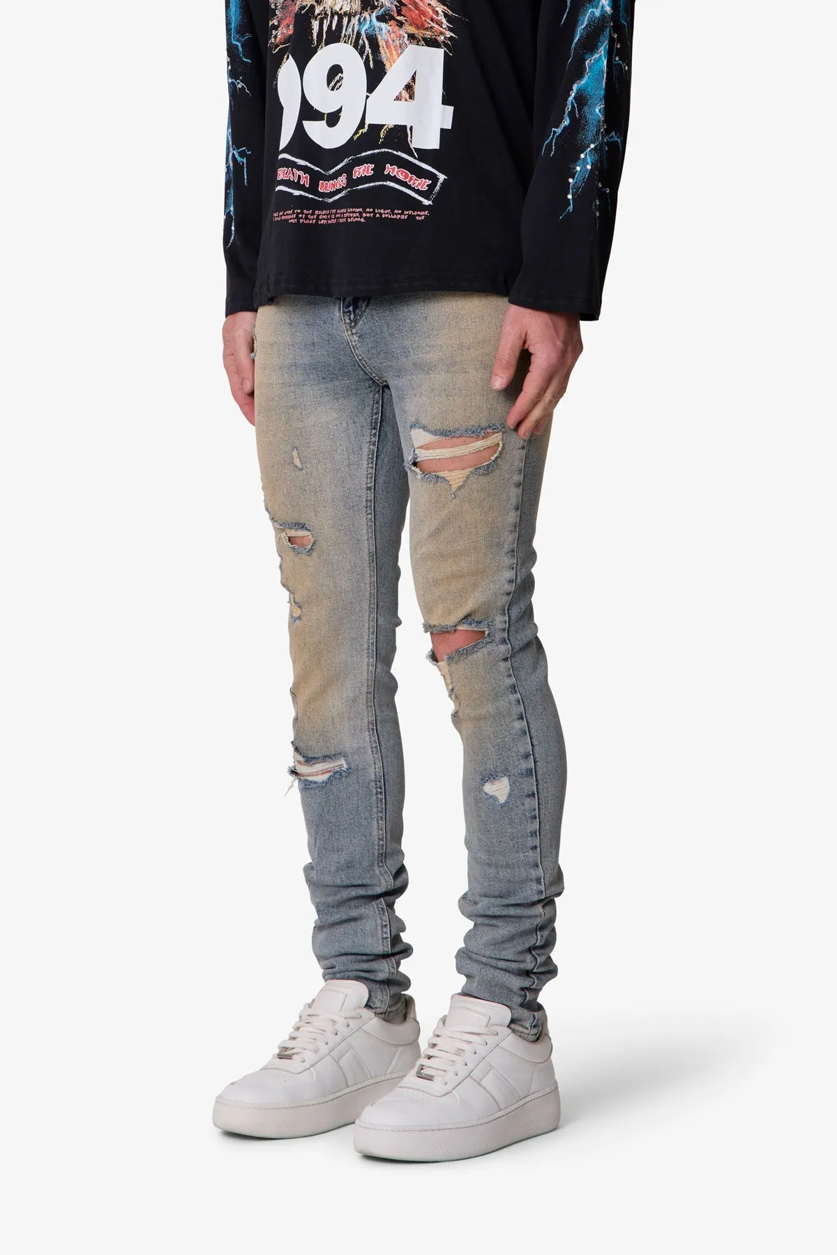 Slashed Skinny Denim - Vintage Blue sold by MNML product image thumbnail 3