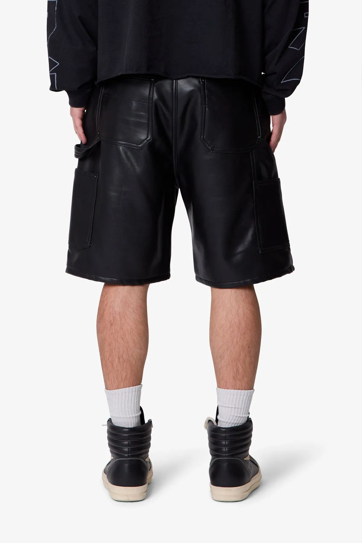Baggy Iron Cross Leather Shorts - Black sold by MNML product image thumbnail 5