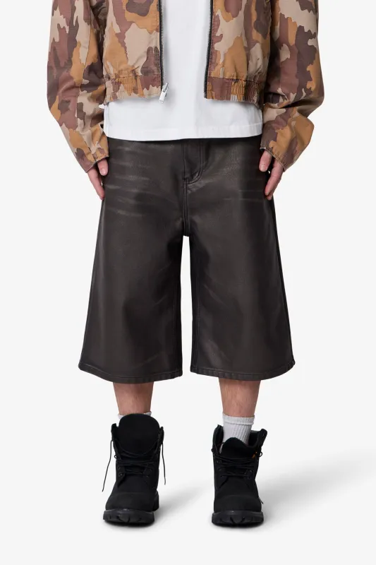 Ultra Baggy Washed Leather Shorts - Black made by MNML