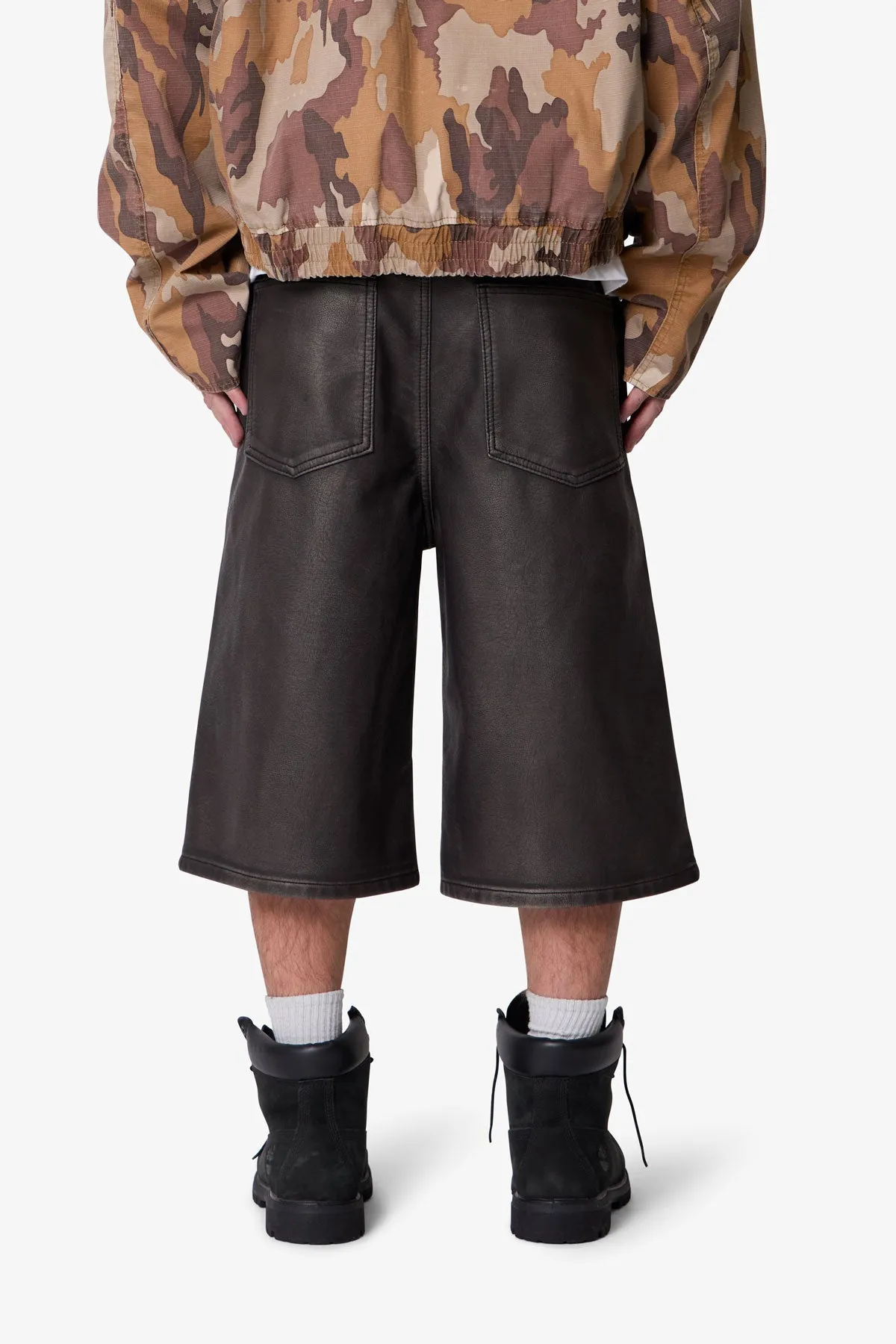 Ultra Baggy Washed Leather Shorts - Black sold by MNML product image thumbnail 5