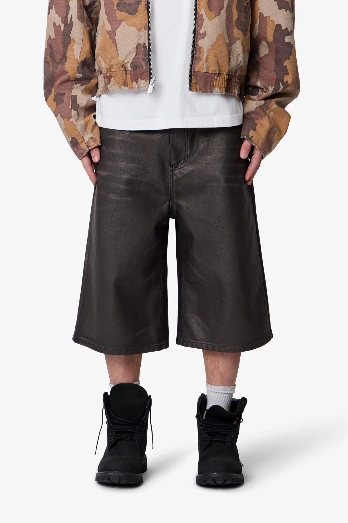 Ultra Baggy Washed Leather Shorts - Black sold by MNML product image thumbnail 2