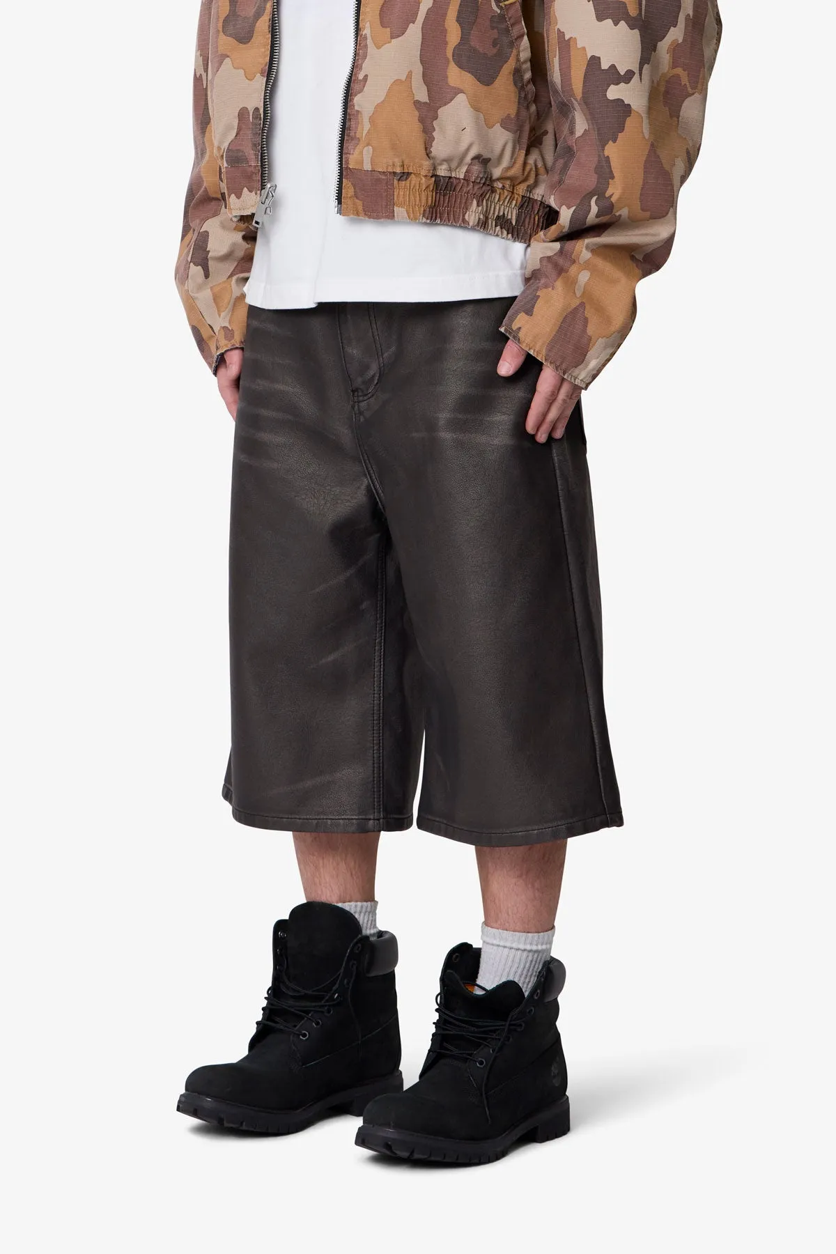 Ultra Baggy Washed Leather Shorts - Black sold by MNML product image thumbnail 3