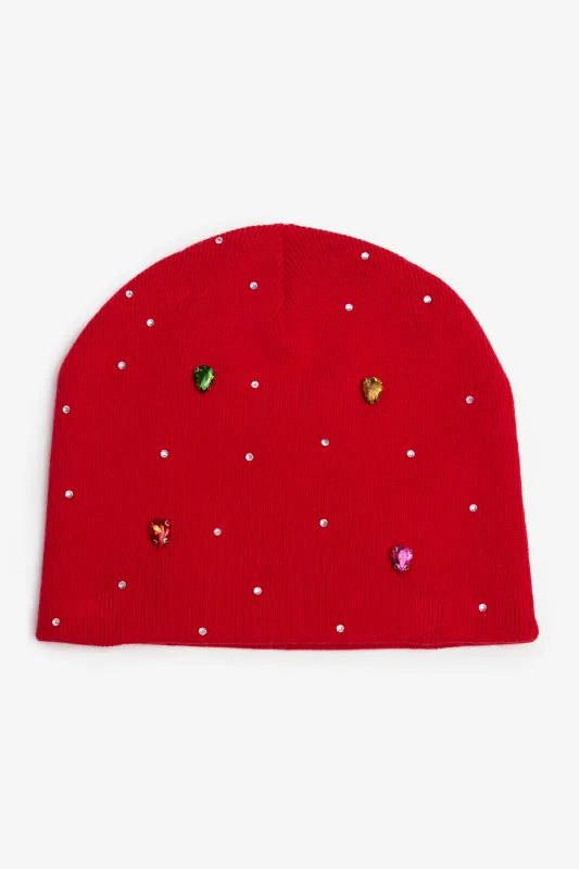 Rhinestone Beanie - Red made by MNML