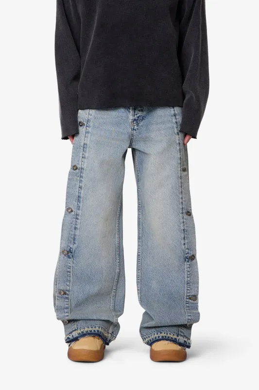 Ultra Baggy Offset Button Denim - Medium Blue made by MNML