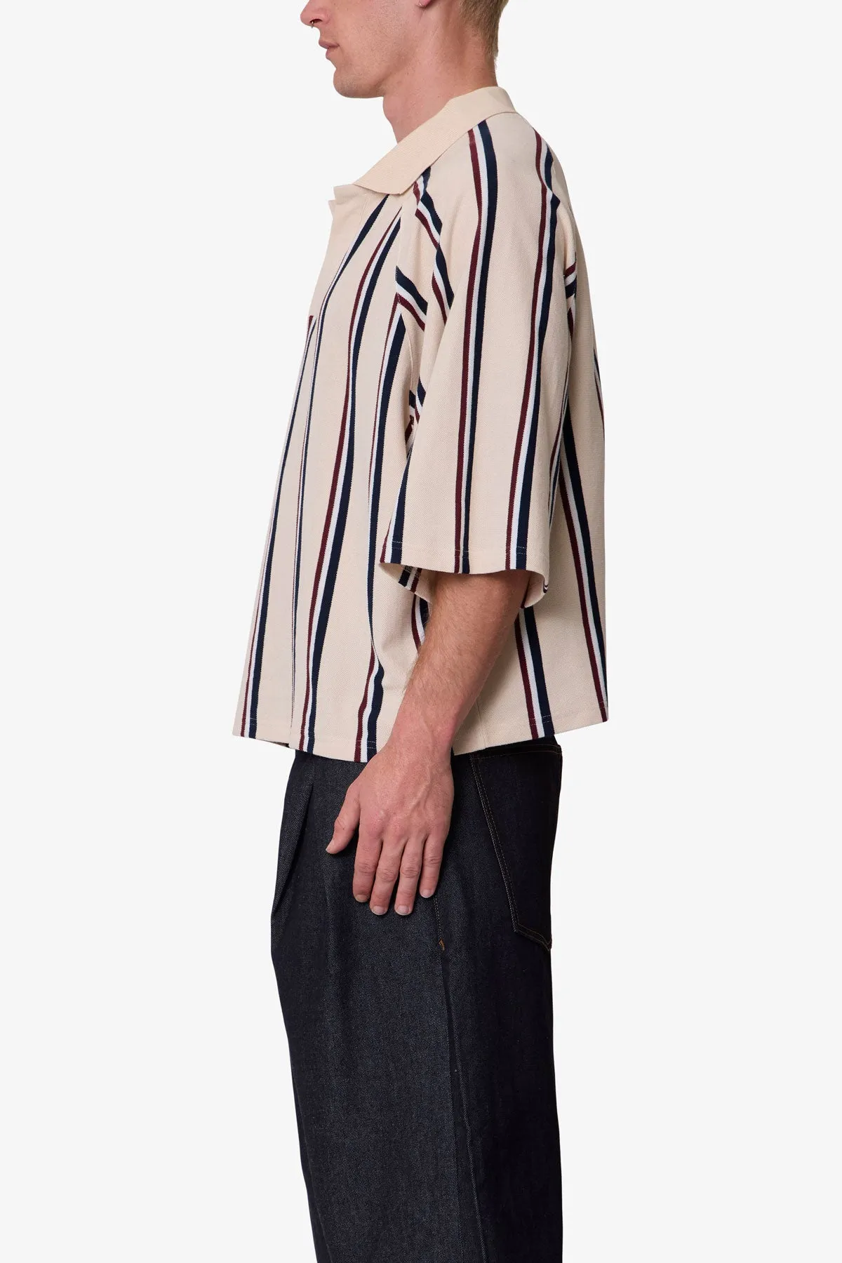 Wide Striped S/S Polo Shirt - Navy/Natural/Red sold by MNML product image thumbnail 4