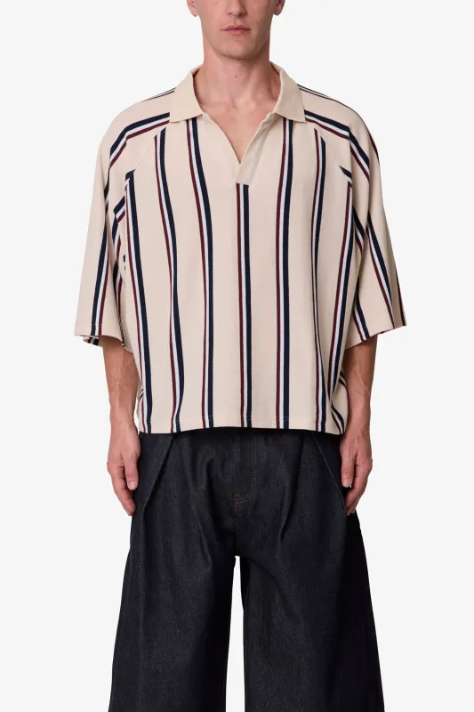 Wide Striped S/S Polo Shirt - Navy/Natural/Red made by MNML