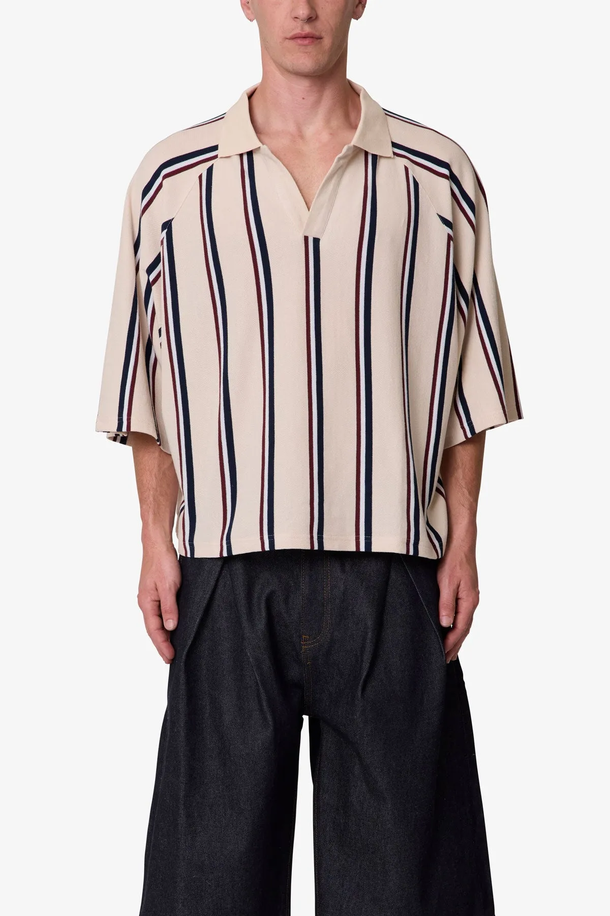 Wide Striped S/S Polo Shirt - Navy/Natural/Red sold by MNML product image thumbnail 2