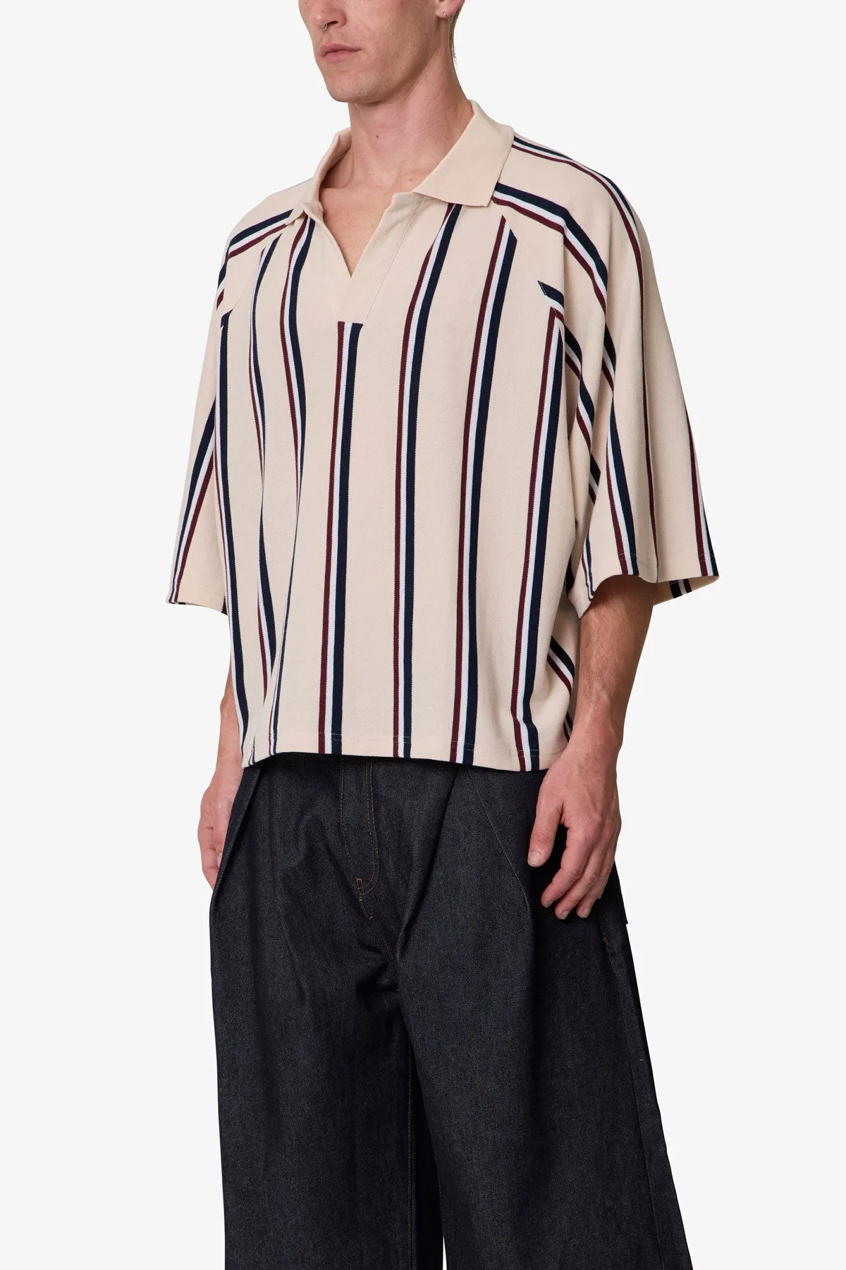 Wide Striped S/S Polo Shirt - Navy/Natural/Red sold by MNML product image thumbnail 3