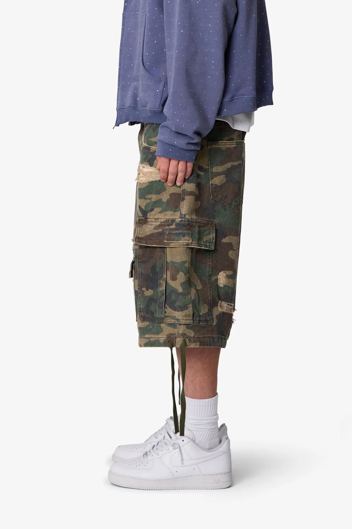 Distressed Baggy Cargo Shorts - Camo sold by MNML product image thumbnail 4