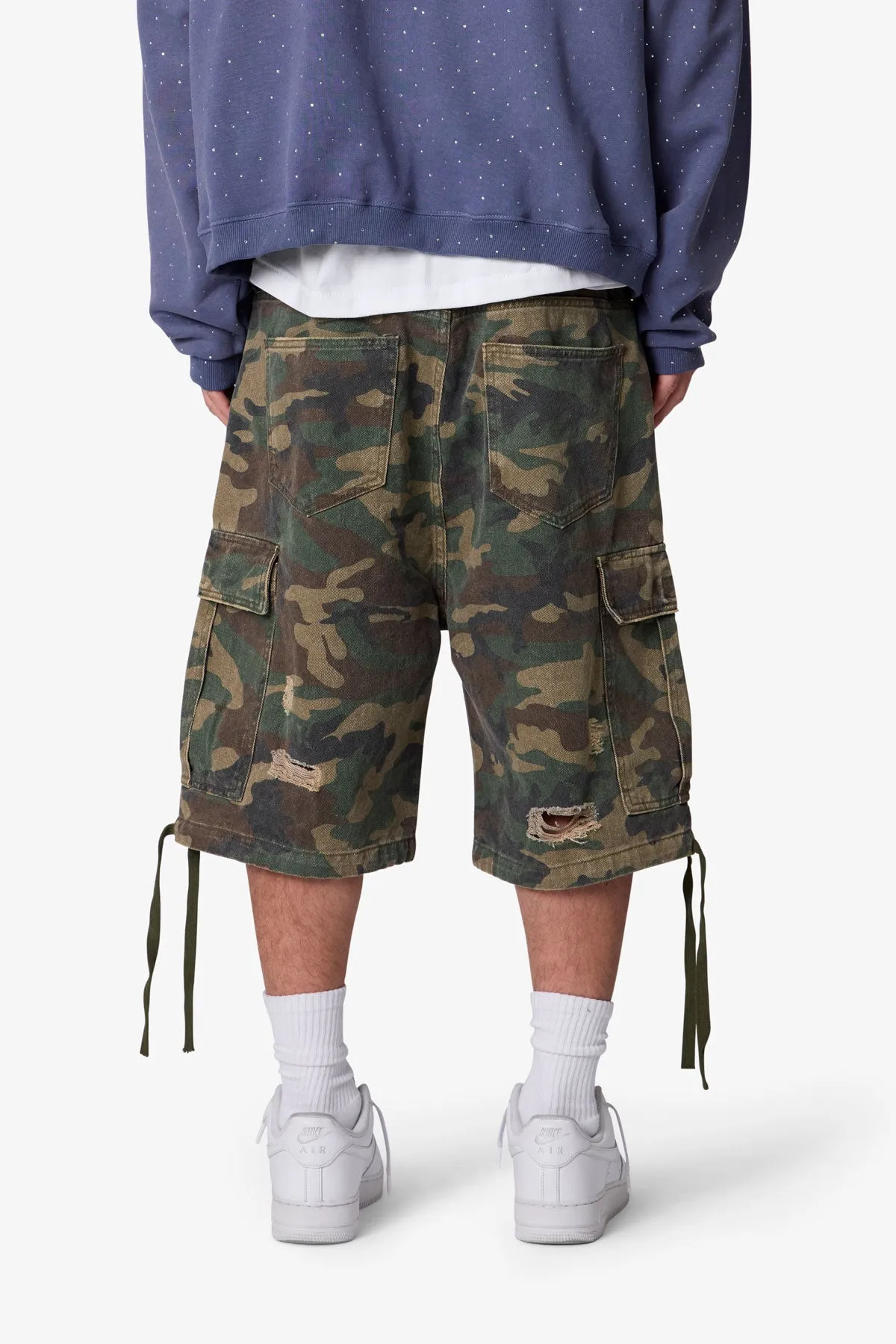 Distressed Baggy Cargo Shorts - Camo sold by MNML product image thumbnail 5