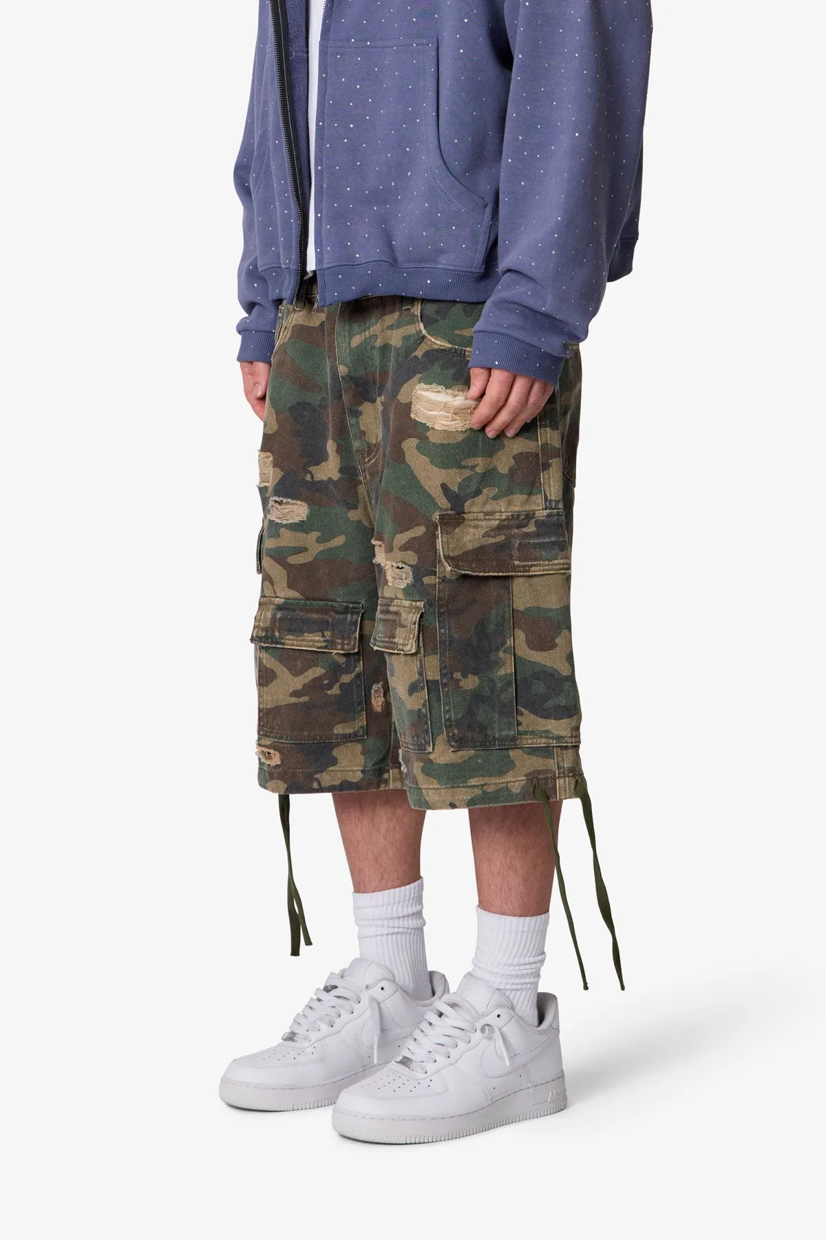 Distressed Baggy Cargo Shorts - Camo sold by MNML product image thumbnail 3