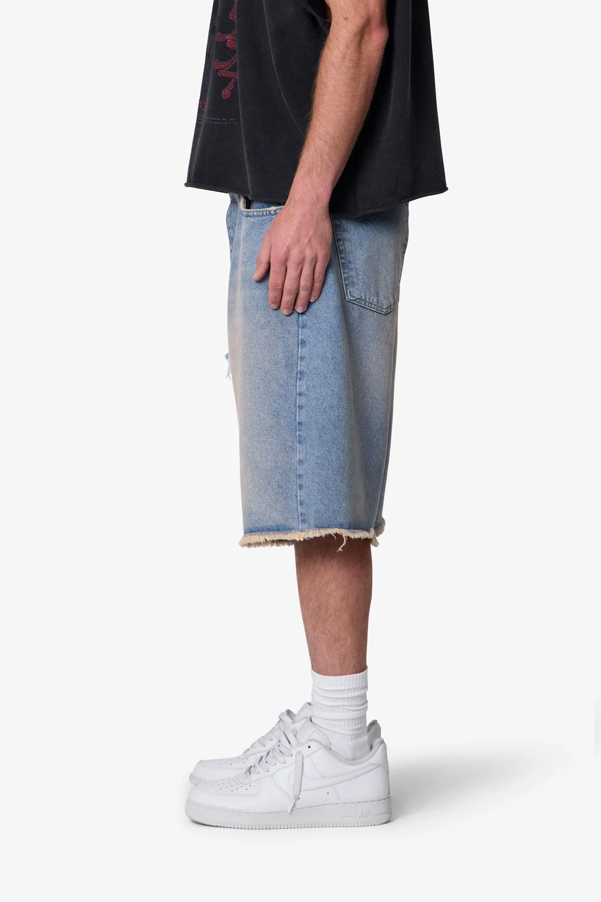 Baggy Distressed Denim Shorts - Light Blue sold by MNML product image thumbnail 4