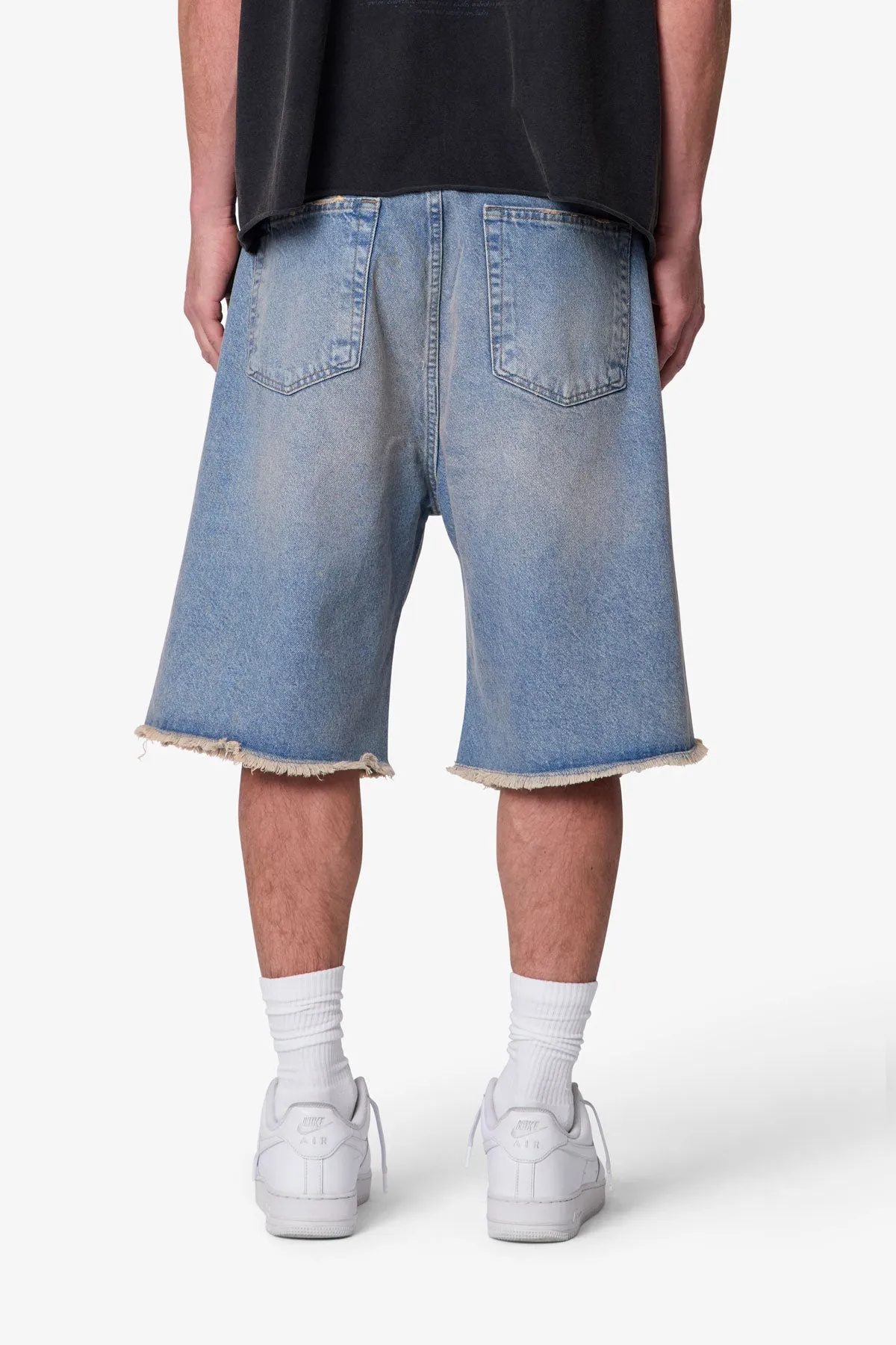 Baggy Distressed Denim Shorts - Light Blue sold by MNML product image thumbnail 5