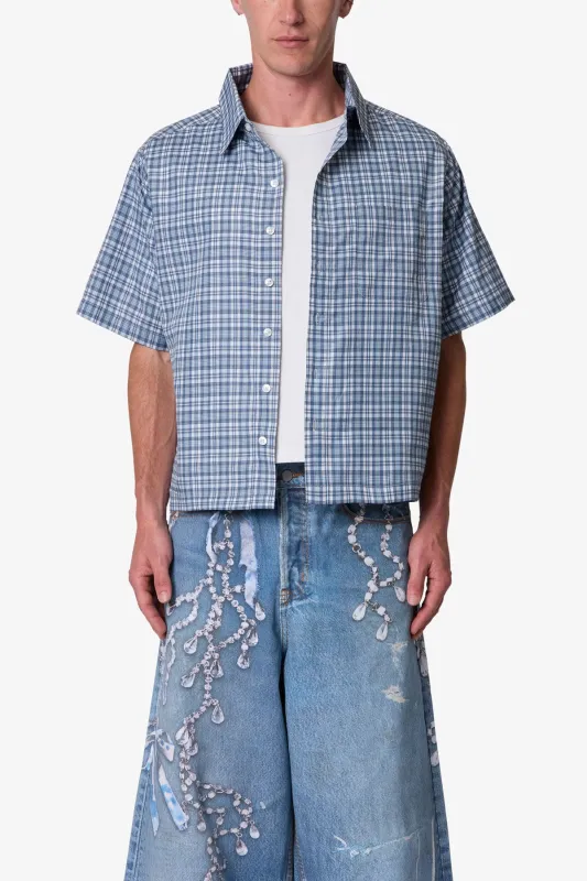 Plaid Poplin Cropped S/S Shirt - Blue made by MNML