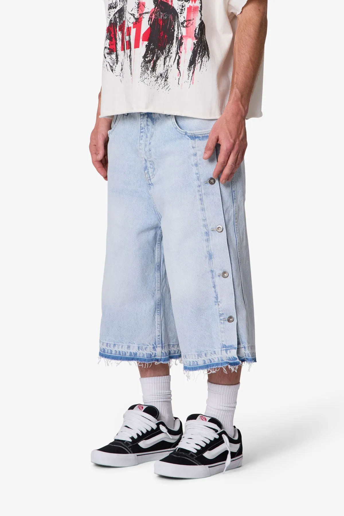 Ultra Baggy Offset Button Denim Shorts - Light Blue sold by MNML product image thumbnail 3