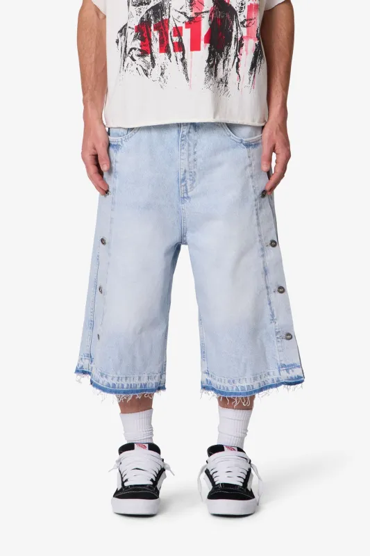 Ultra Baggy Offset Button Denim Shorts - Light Blue made by MNML