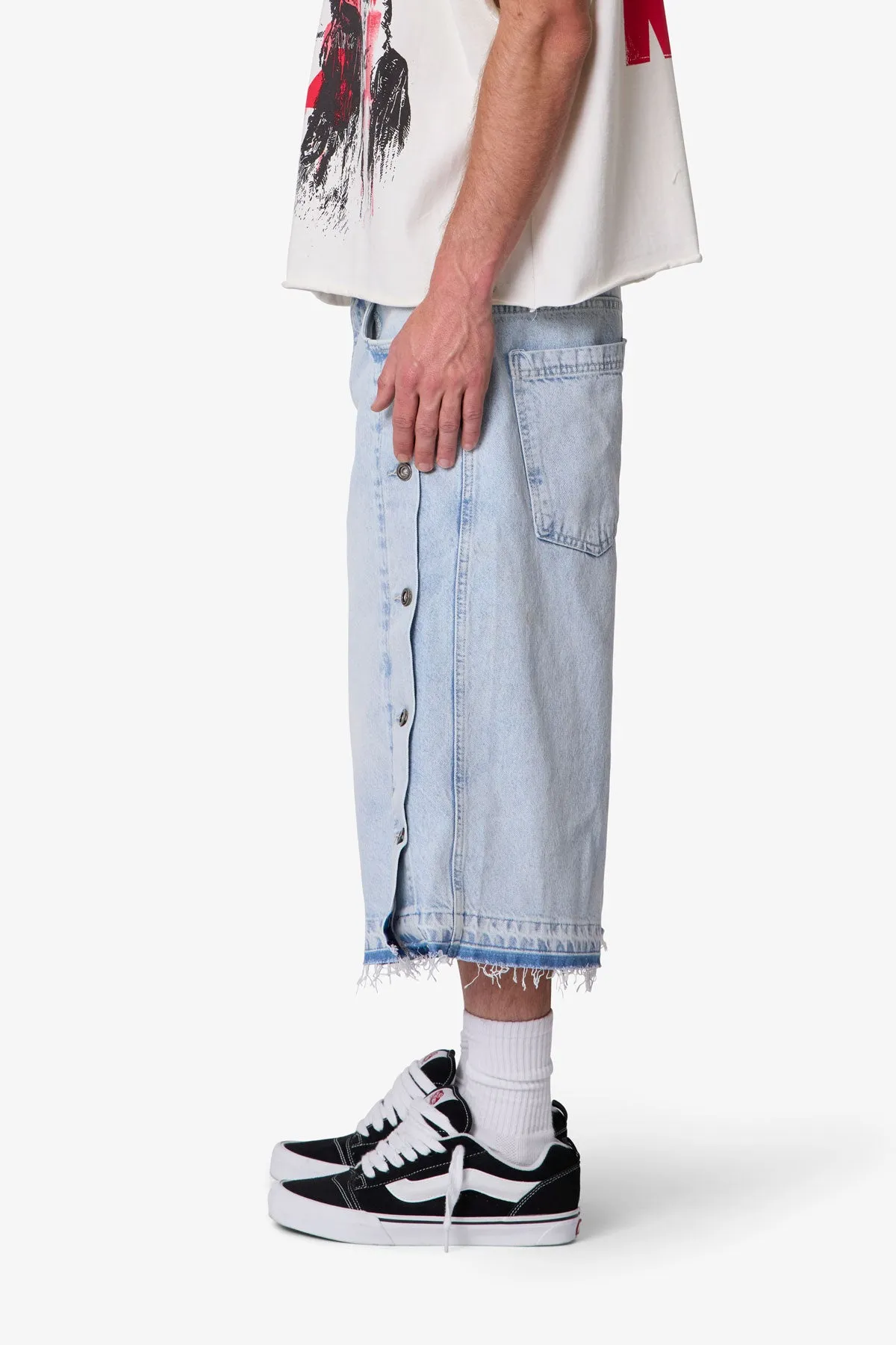 Ultra Baggy Offset Button Denim Shorts - Light Blue sold by MNML product image thumbnail 4