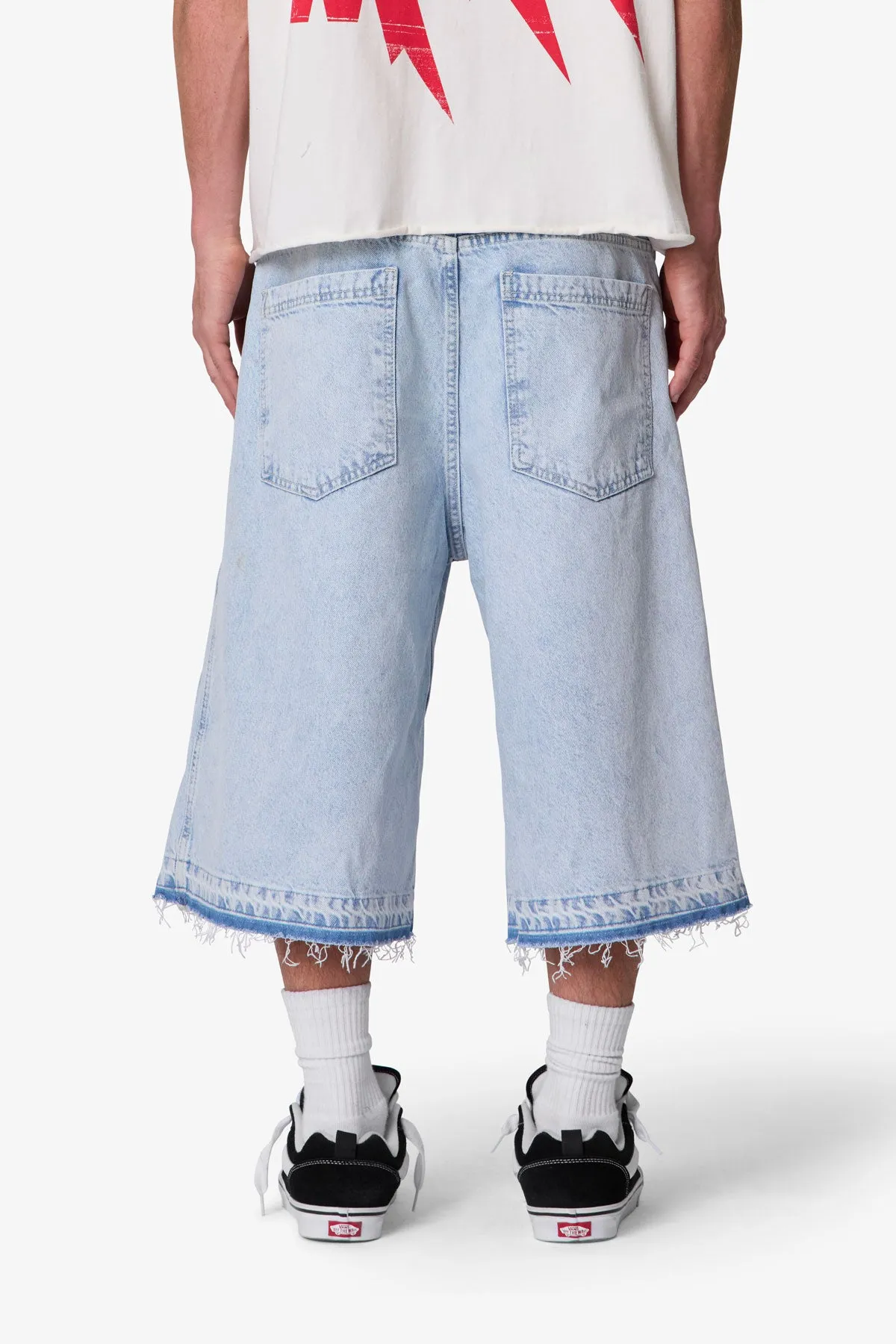 Ultra Baggy Offset Button Denim Shorts - Light Blue sold by MNML product image thumbnail 5