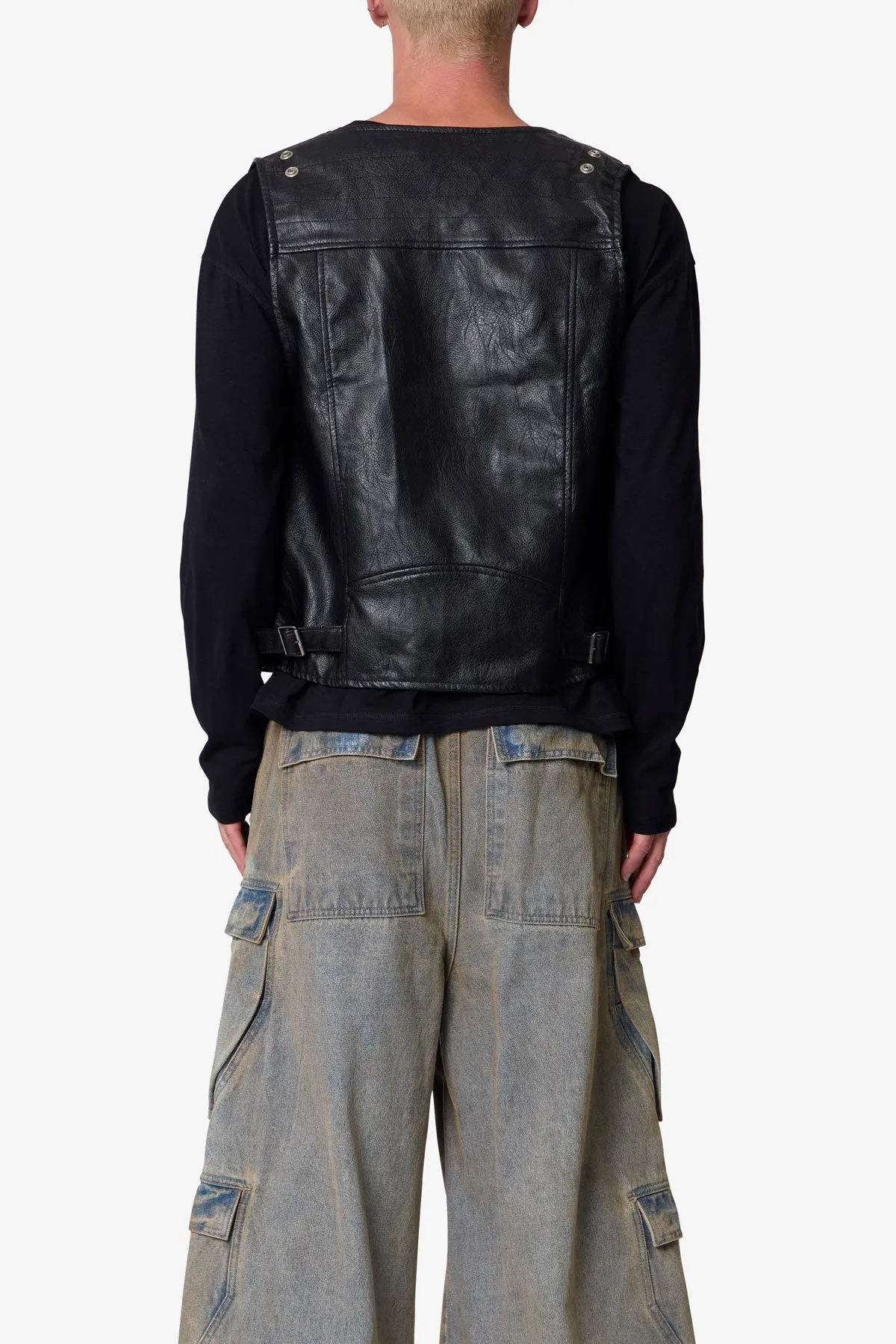 Leather Zipper Vest - Black sold by MNML product image thumbnail 5