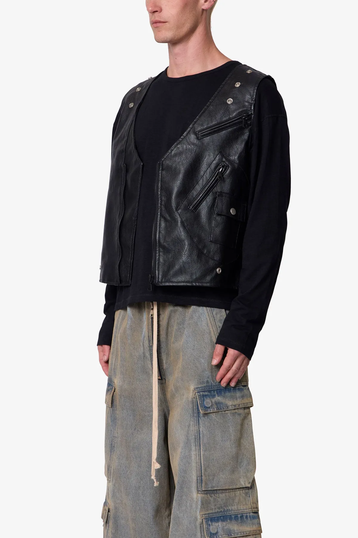 Leather Zipper Vest - Black sold by MNML product image thumbnail 3