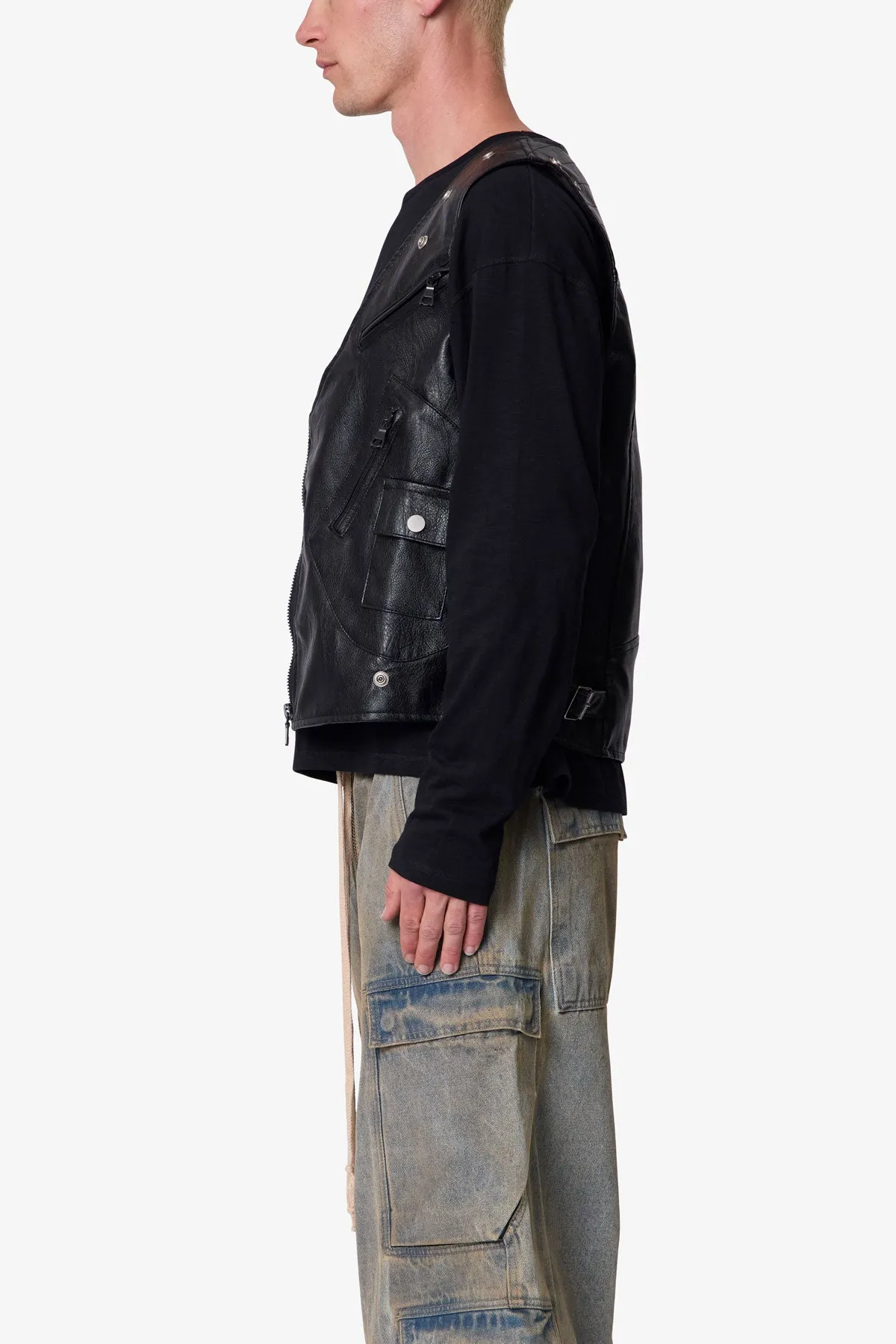 Leather Zipper Vest - Black sold by MNML product image thumbnail 4