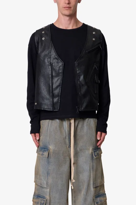 Leather Zipper Vest - Black made by MNML