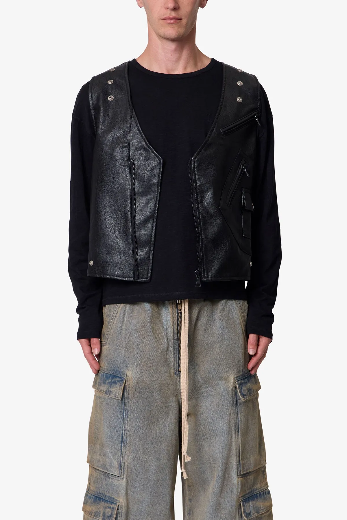 Leather Zipper Vest - Black sold by MNML