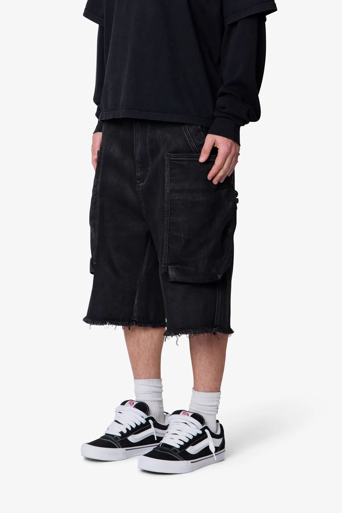 Baggy Waxed Cargo Shorts - Black sold by MNML product image thumbnail 3