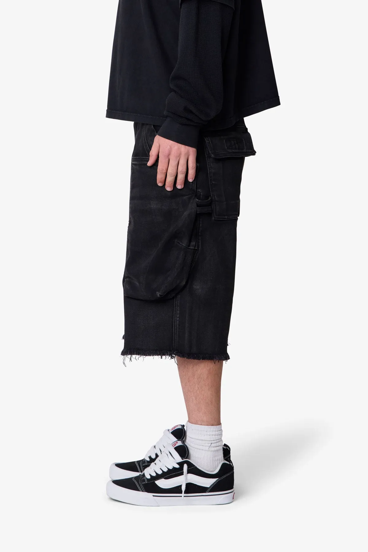 Baggy Waxed Cargo Shorts - Black sold by MNML product image thumbnail 4