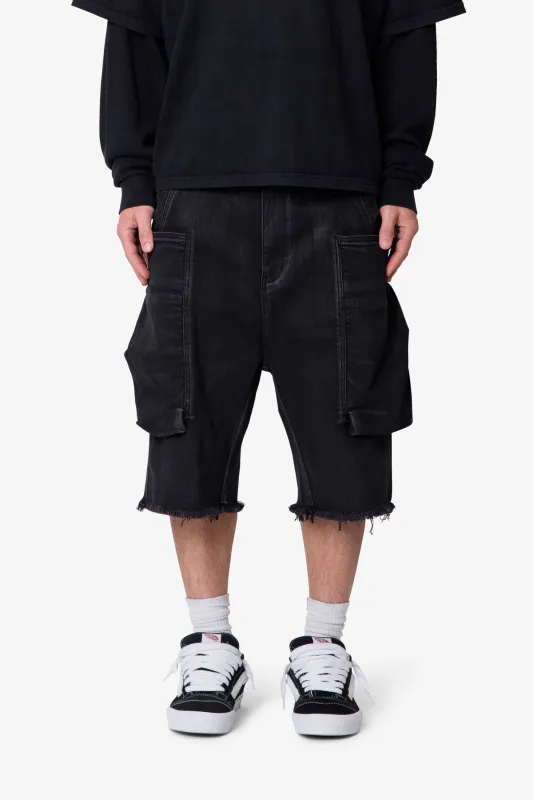 Baggy Waxed Cargo Shorts - Black made by MNML