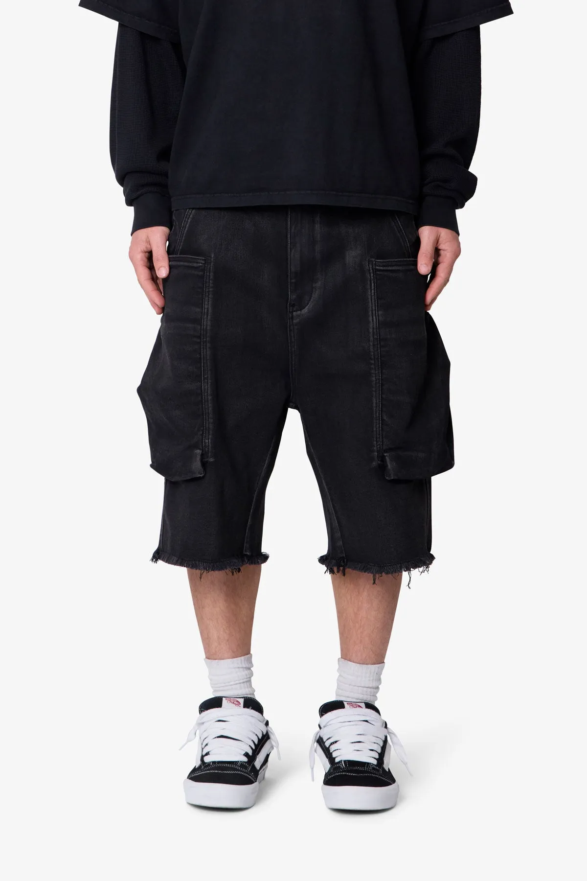 Baggy Waxed Cargo Shorts - Black sold by MNML