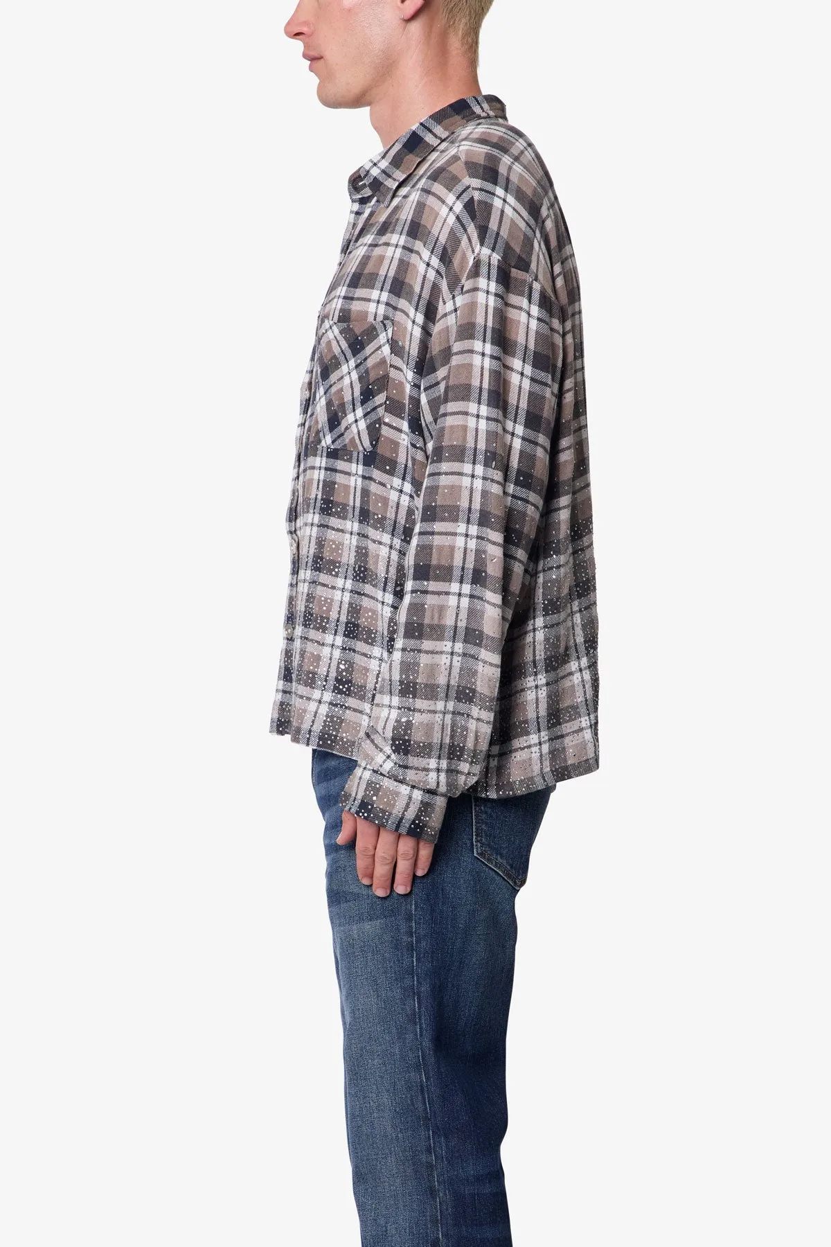 Rhinestone Flannel Shirt - Brown sold by MNML product image thumbnail 4