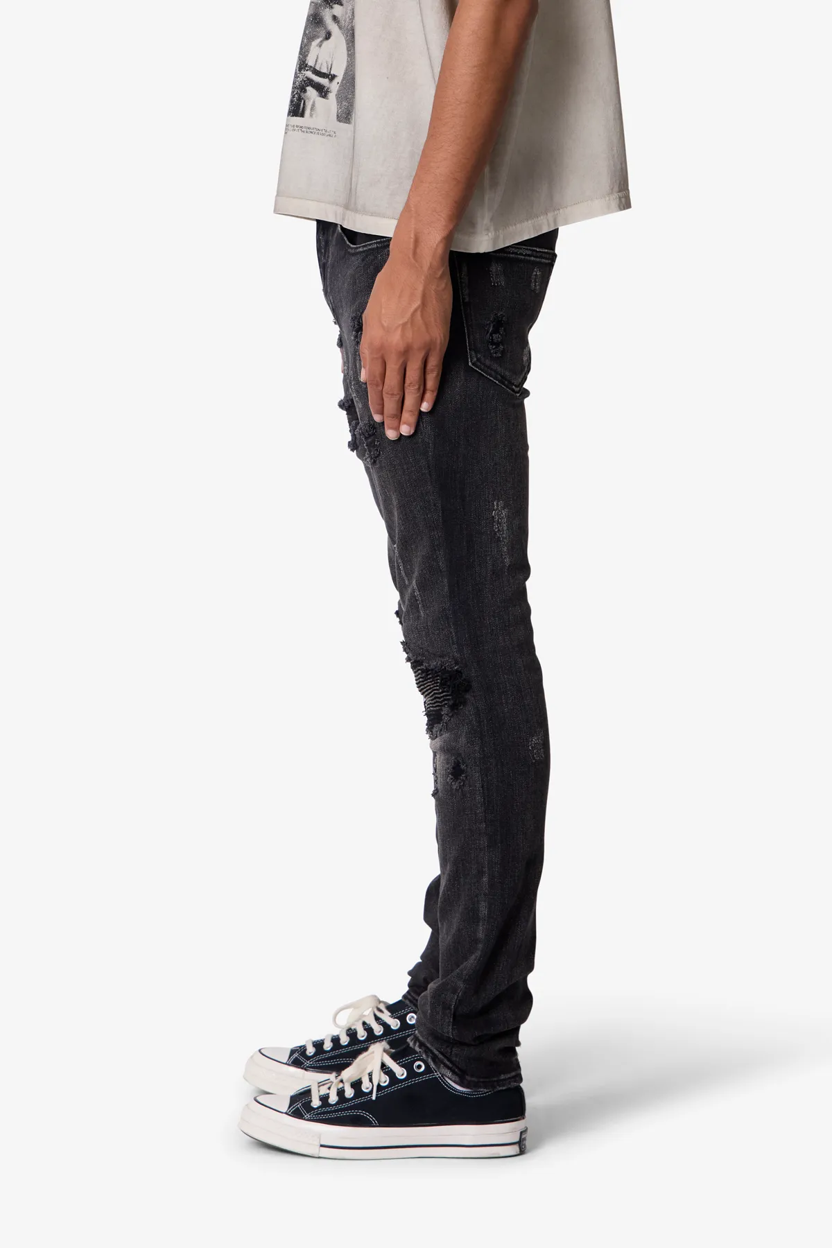 Skinny Distressed Moto Denim - Black sold by MNML product image thumbnail 4