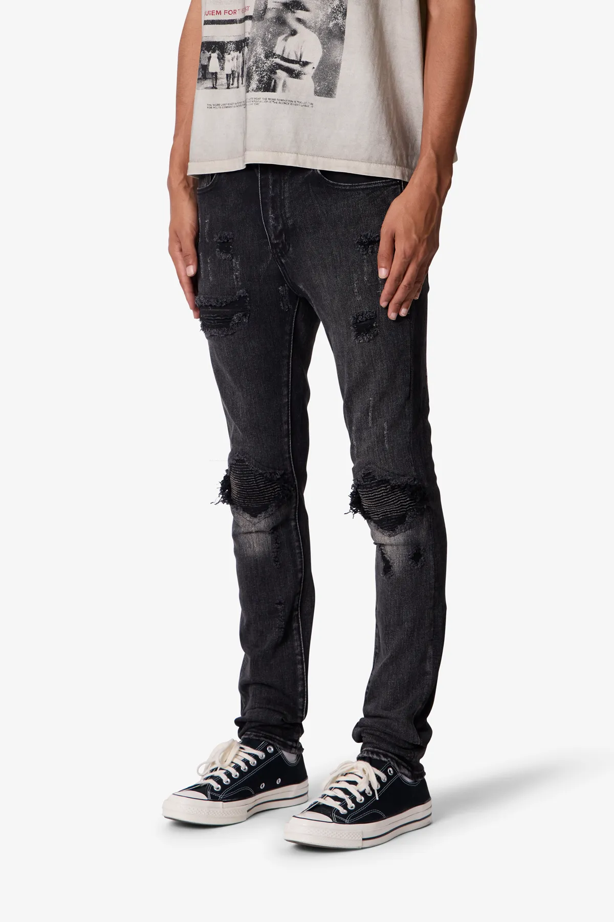 Skinny Distressed Moto Denim - Black sold by MNML product image thumbnail 3