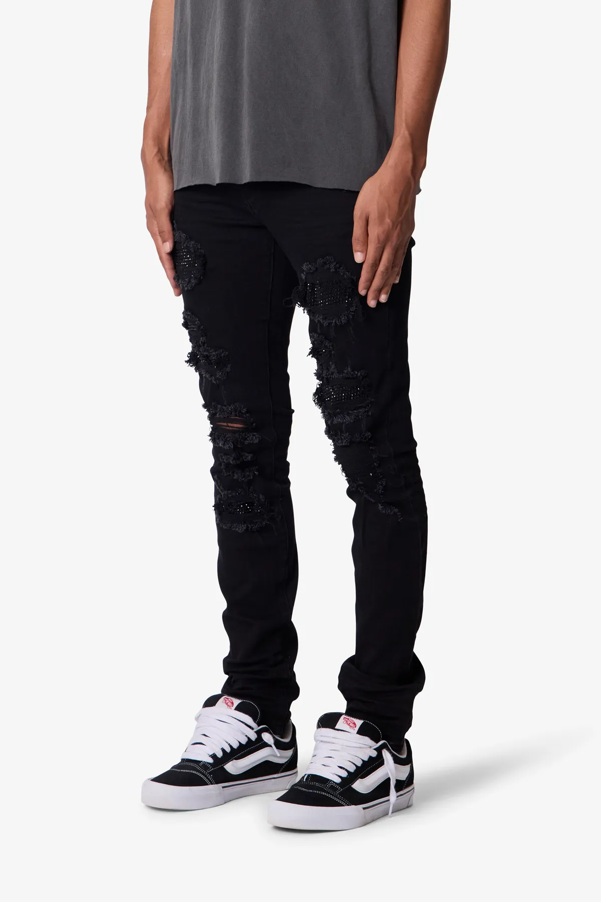 Skinny Distressed Rhinestone Denim - Black sold by MNML product image thumbnail 3