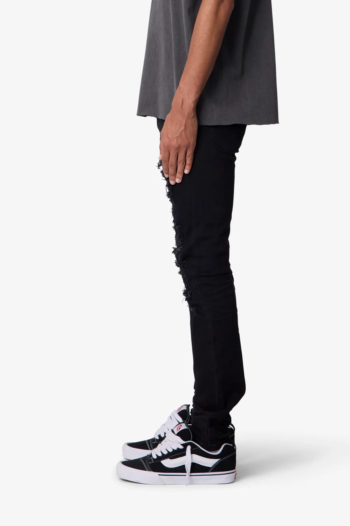 Skinny Distressed Rhinestone Denim - Black sold by MNML product image thumbnail 4
