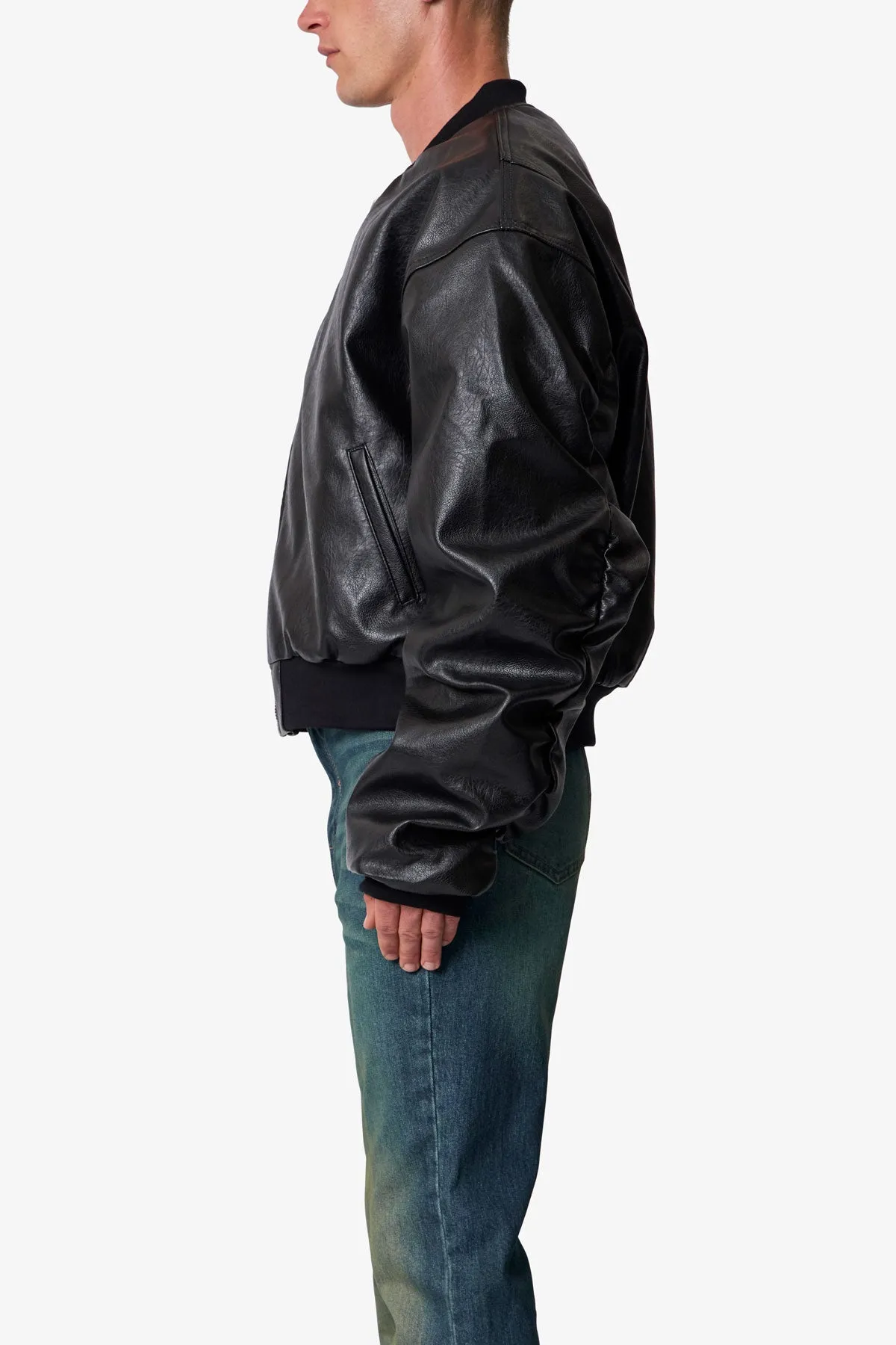 Leather Oversized Bomber Jacket - Black sold by MNML product image thumbnail 4