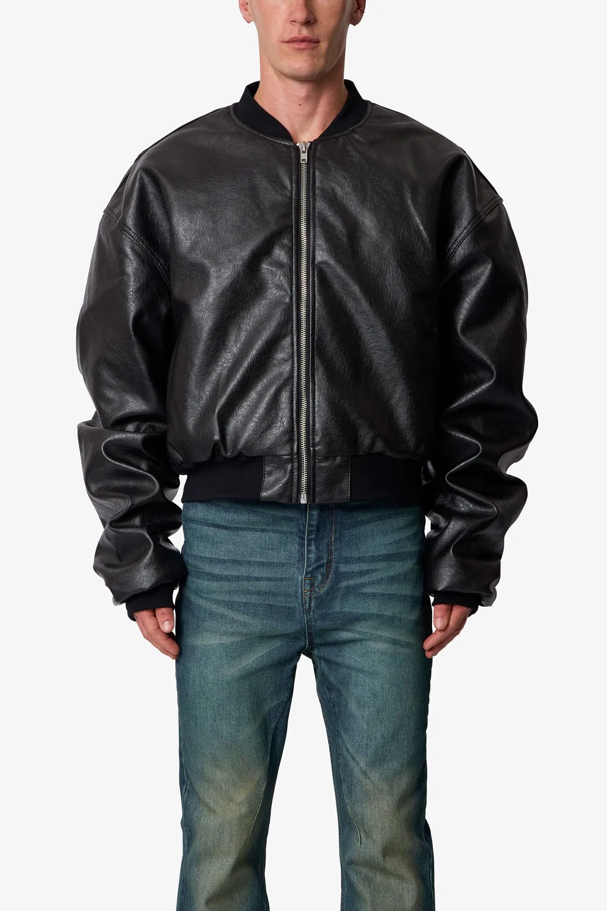 Leather Oversized Bomber Jacket - Black sold by MNML product image thumbnail 2