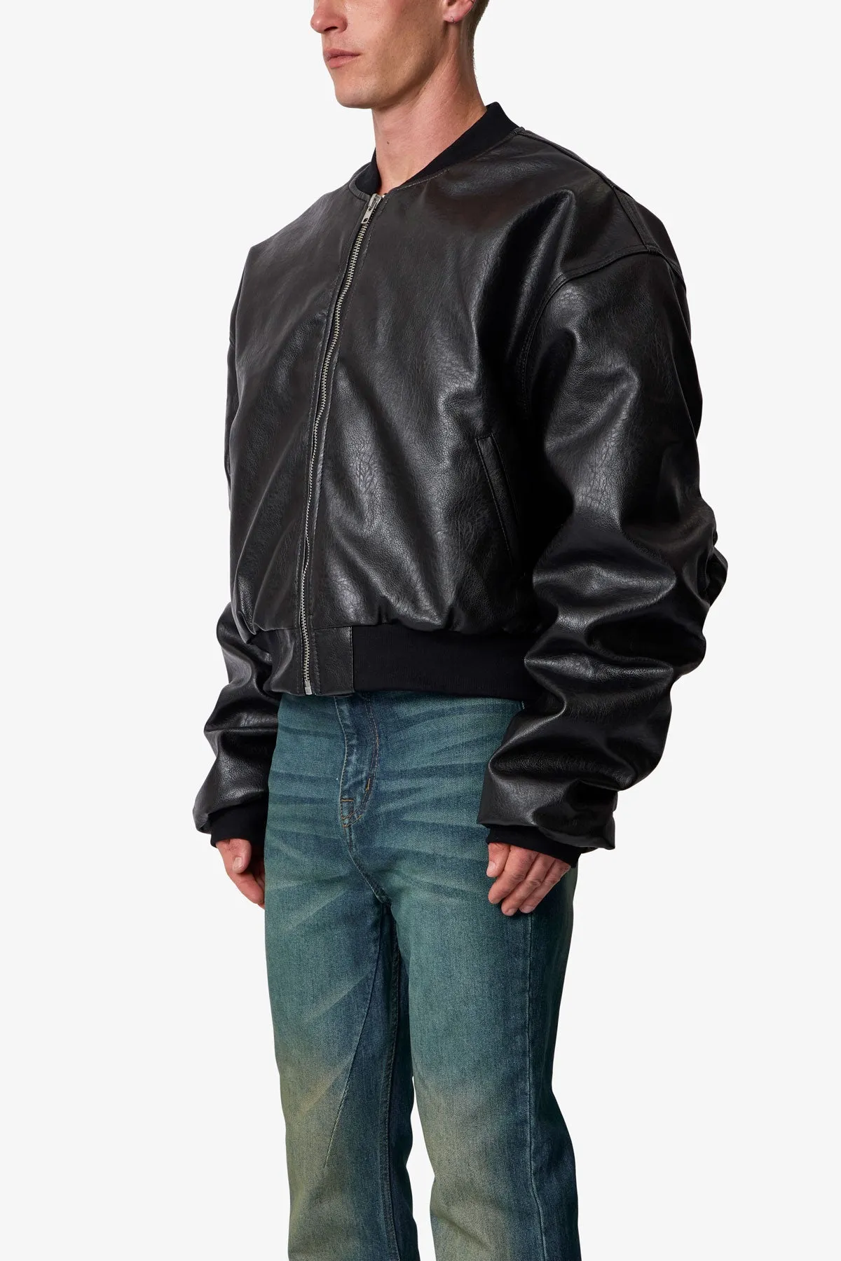 Leather Oversized Bomber Jacket - Black sold by MNML product image thumbnail 3