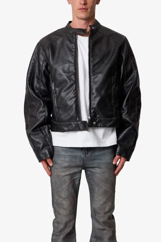 Leather Moto Jacket - Black made by MNML