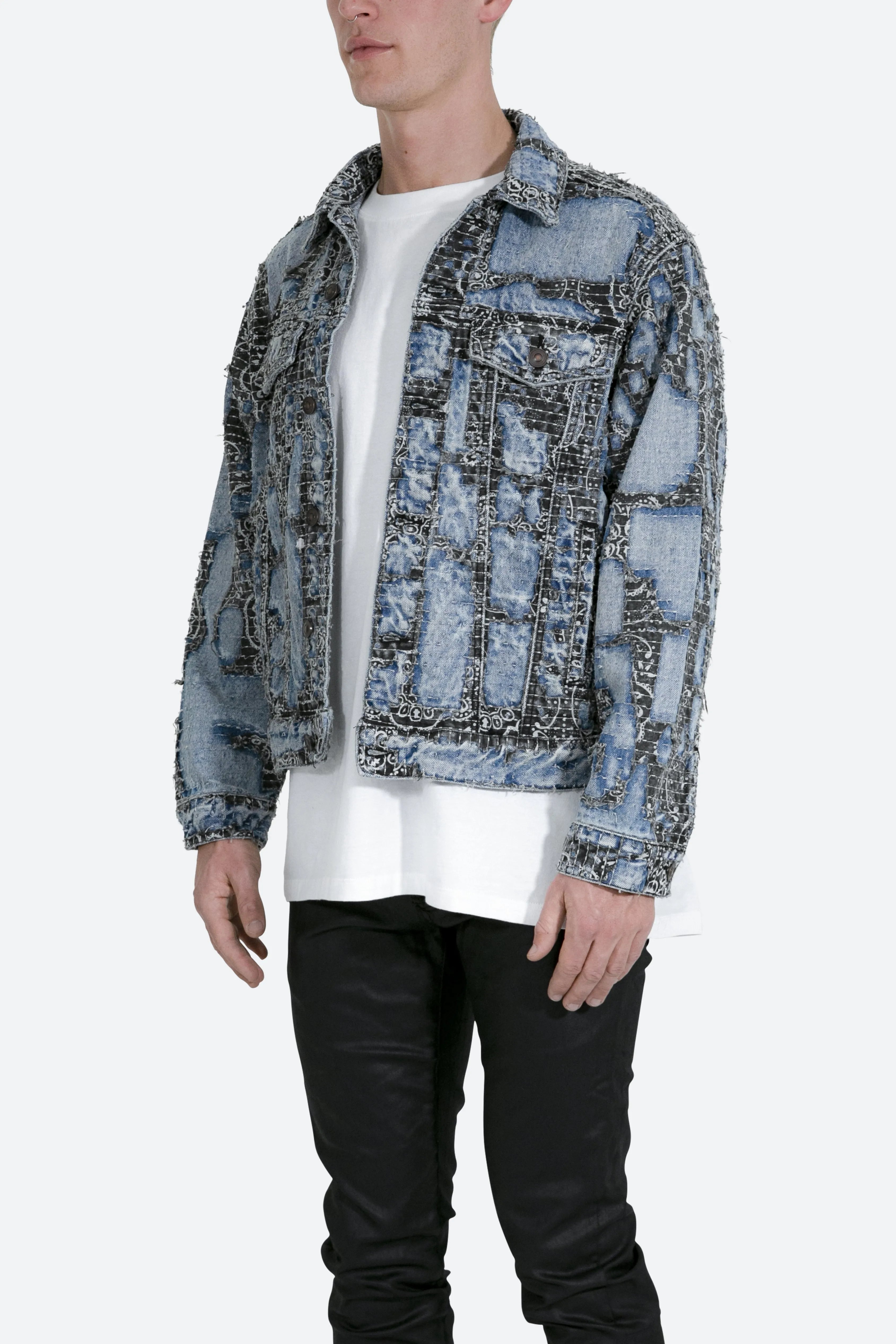 Boro Paisley Trucker Jacket - Blue/Black sold by MNML product image thumbnail 4
