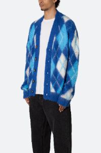 Argyle Cardigan Sweater - Blue/White sold by MNML