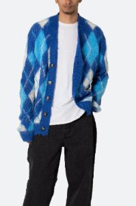 Argyle Cardigan Sweater - Blue/White sold by MNML