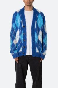 Argyle Cardigan Sweater - Blue/White sold by MNML