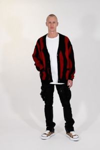 Zebra Cardigan - Red/Black sold by MNML