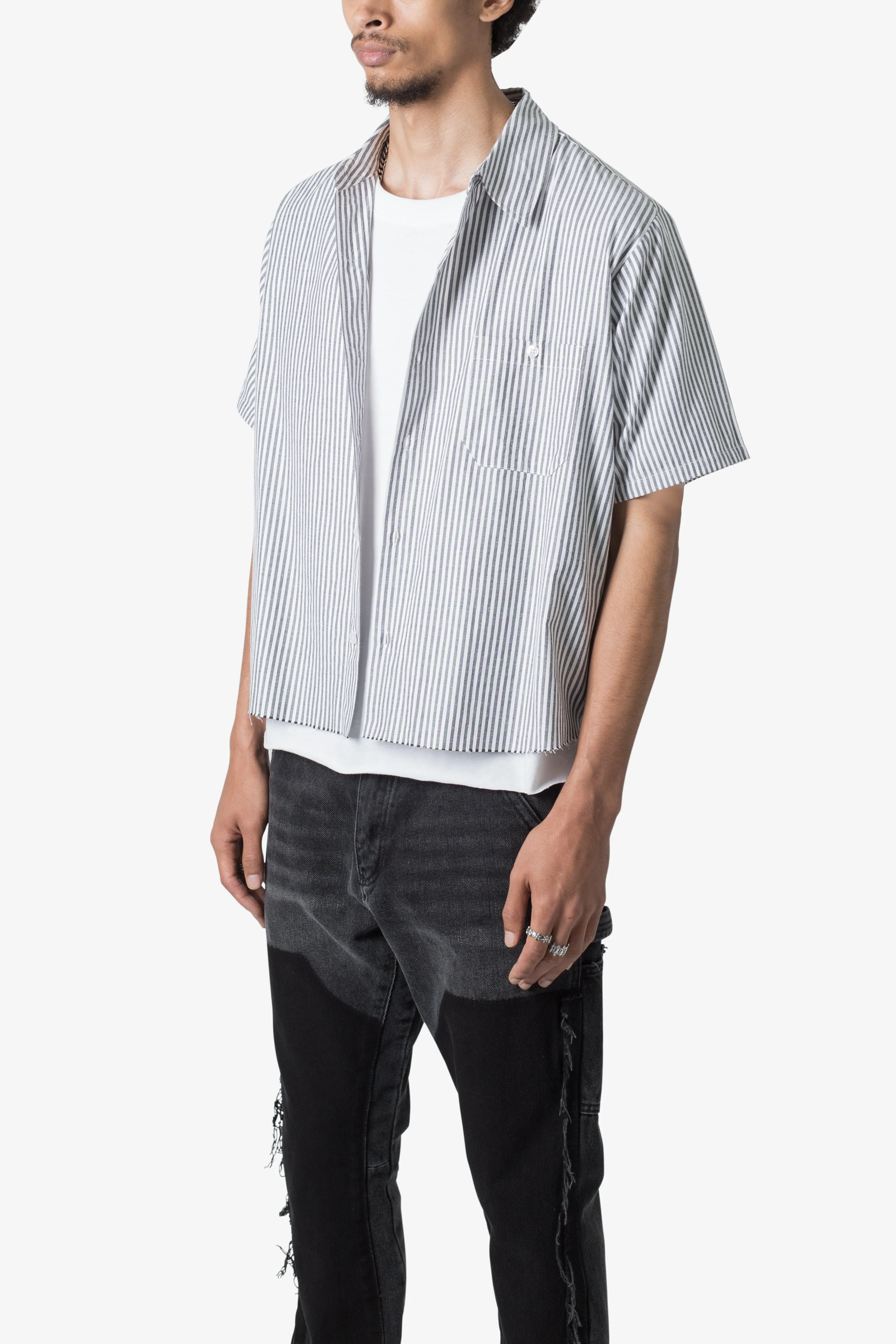Striped S/S Shirt - Grey/White sold by MNML product image thumbnail 3