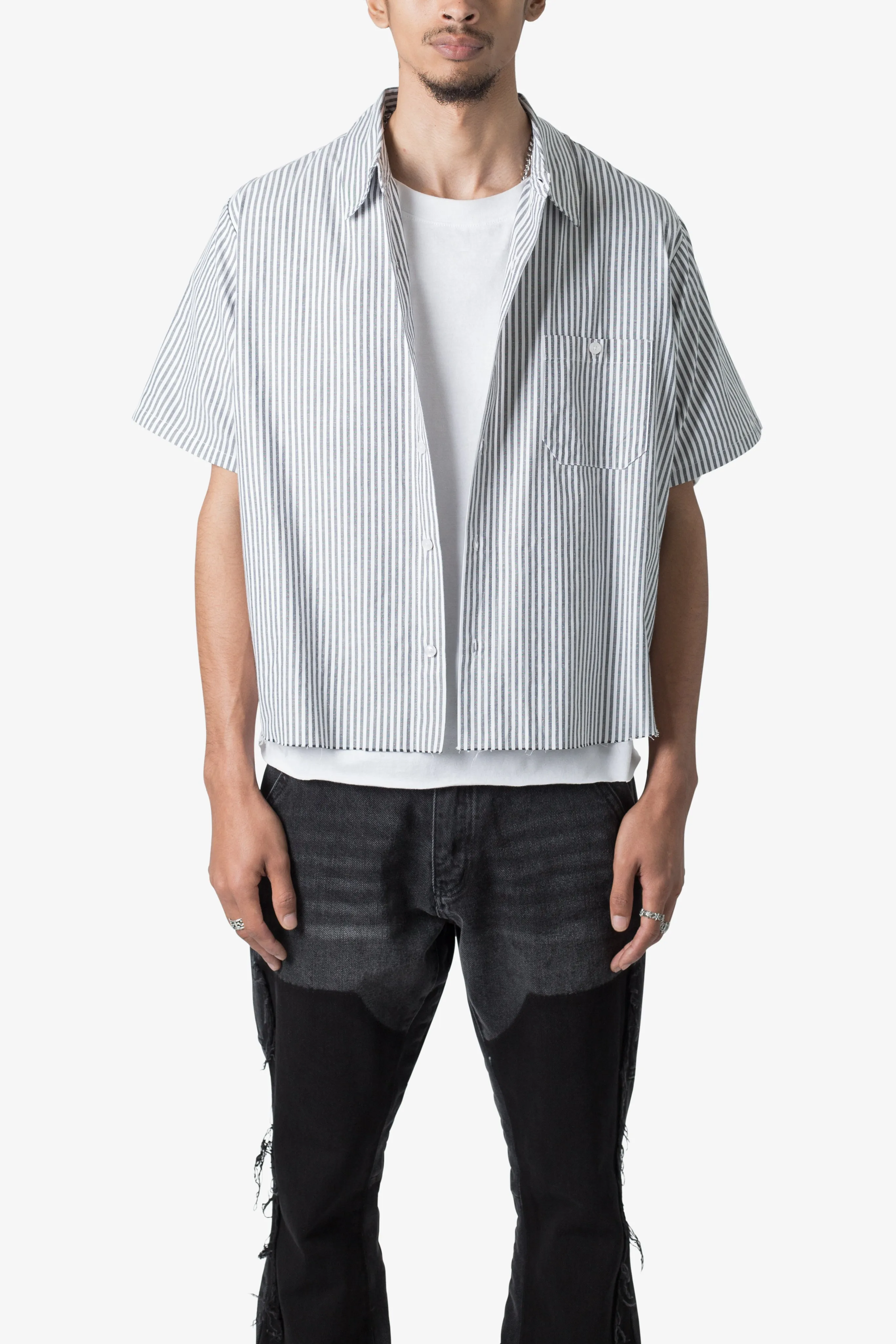 Striped S/S Shirt - Grey/White sold by MNML product image thumbnail 2