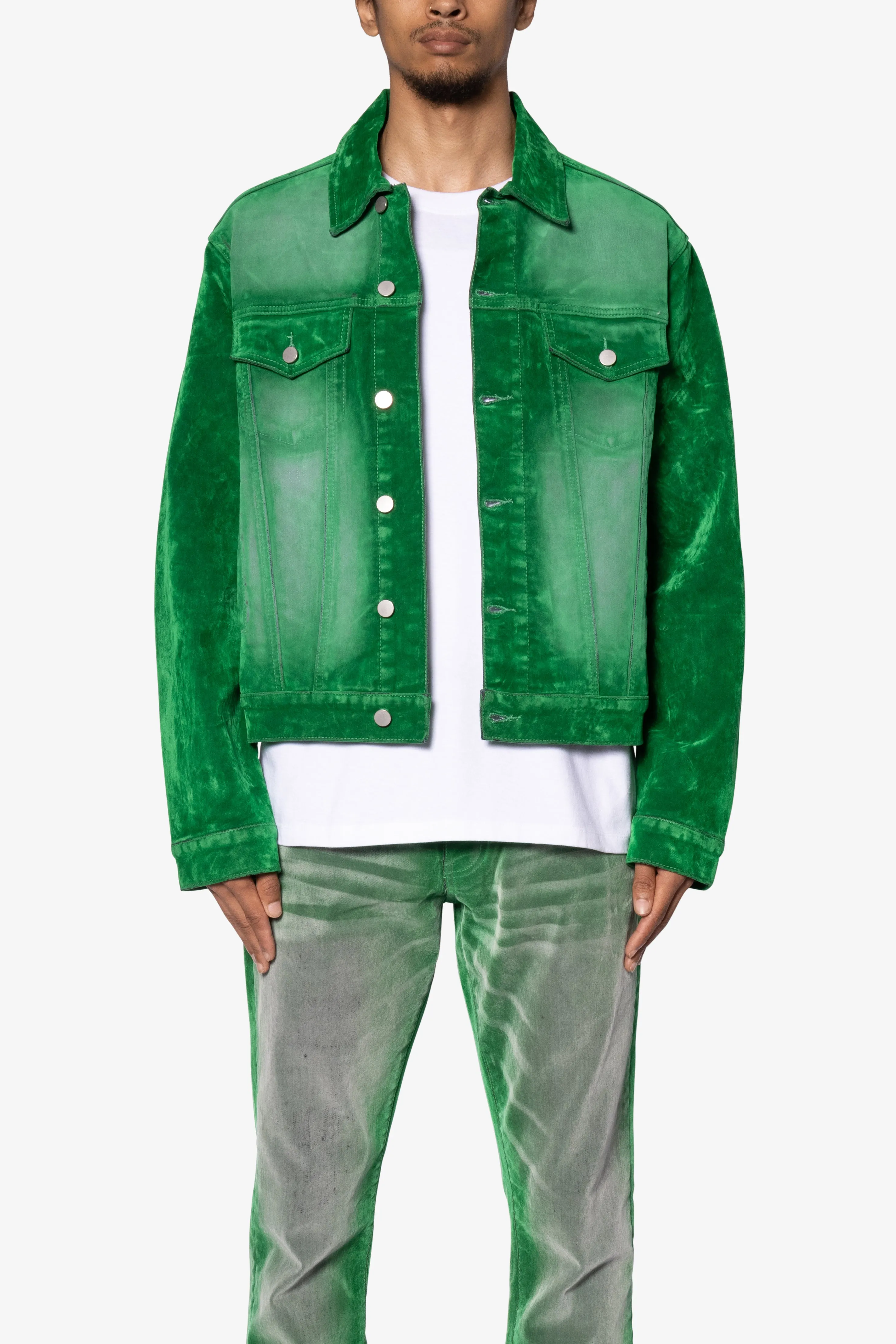 Suede Trucker Jacket - Green sold by MNML product image thumbnail 2