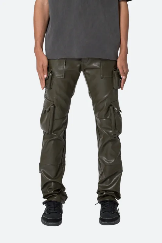 D152 Leather Cargo Pants - Olive sold by MNML