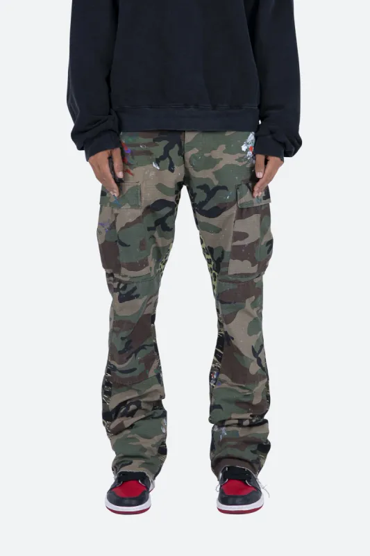 Contrast Bootcut Cargo Pants - Woodland Camo sold by MNML